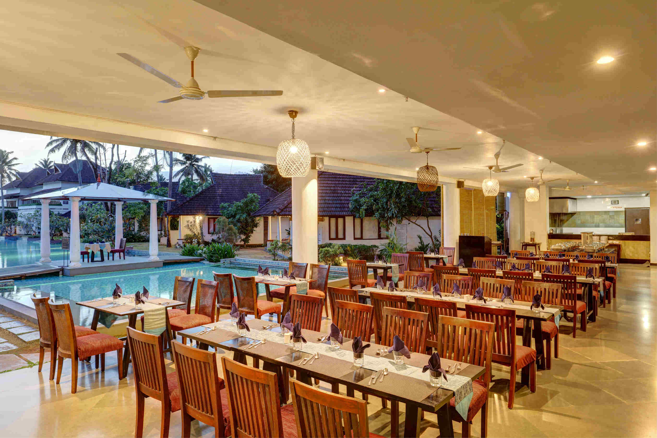 Lake Vembanad Restaurant at Rhythm ResiTel's real-estate investment property in Kumarakom, Kerala, India.
